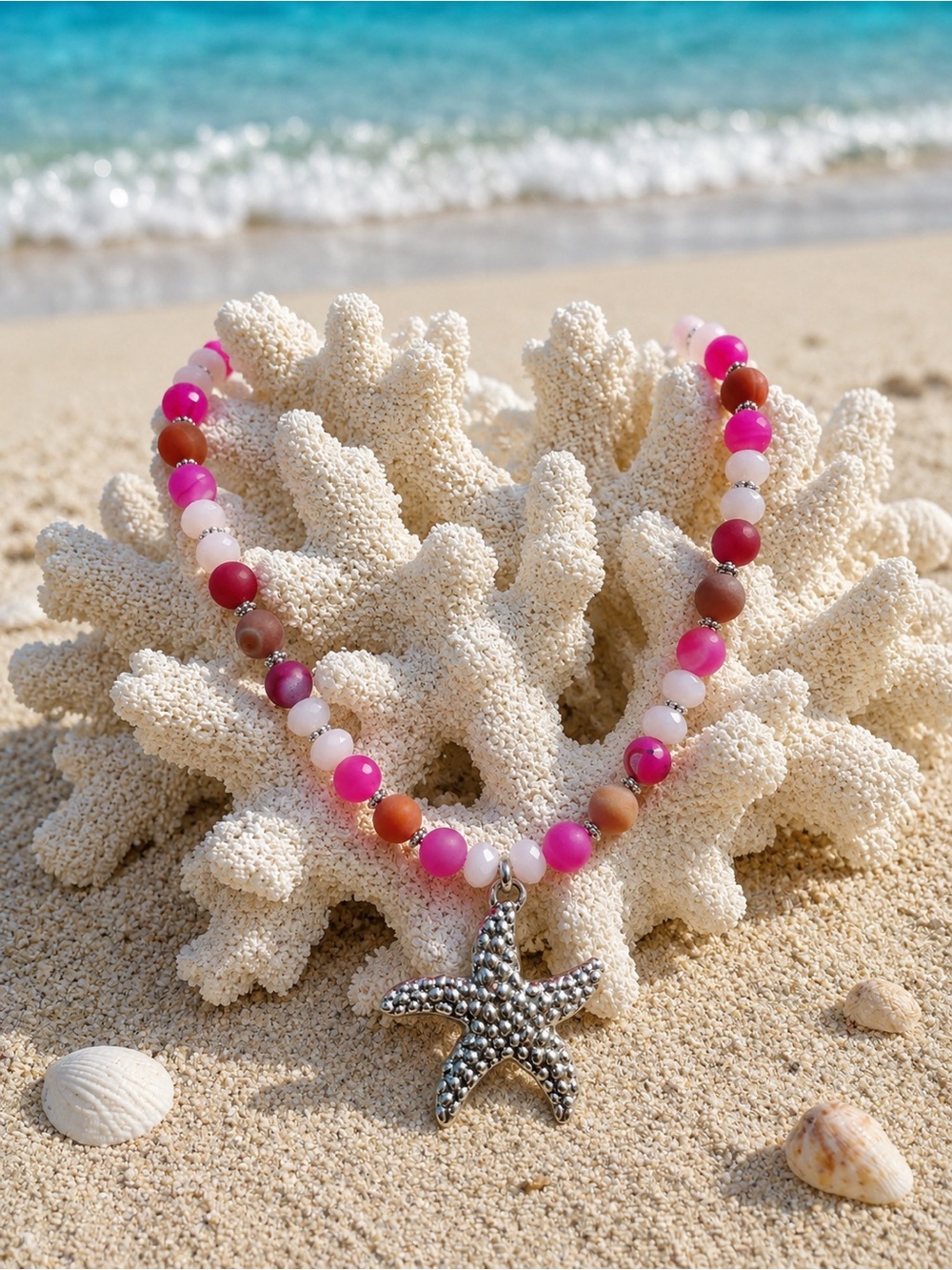 🆕❤️🍁Pearl and Rose Quartz Starfish Pendant Necklace - Women